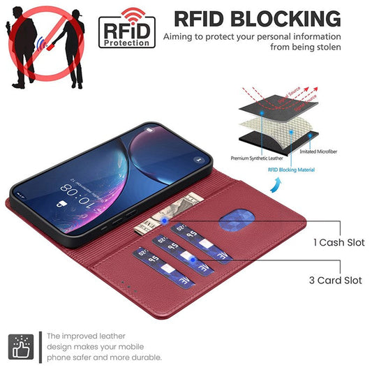 BINFEN COLOR BF32 For vivo Y29 4G Leather Case Wallet RFID Blocking Phone Cover - Red