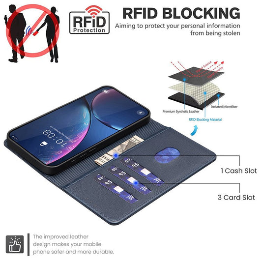 BINFEN COLOR BF32 For vivo Y29 4G Leather Case Wallet RFID Blocking Phone Cover - Blue