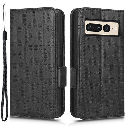 Flip Cell Phone Cover For Google Pixel 7 Pro 5G, Imprinted Triangle Pattern Leather Magnetic Phone Case with Stand Wallet - Black