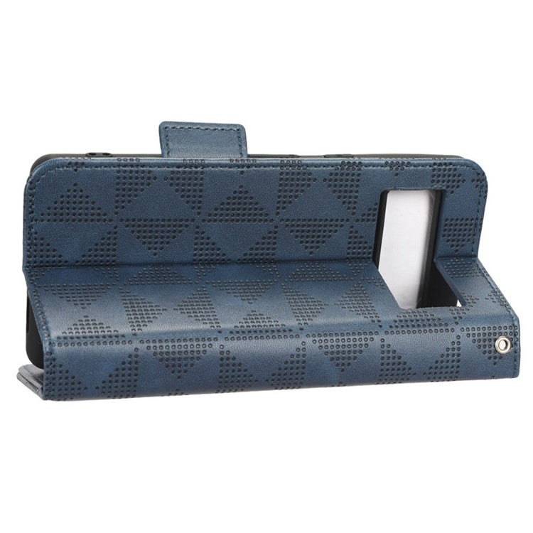 Flip Cell Phone Cover For Google Pixel 7 Pro 5G, Imprinted Triangle Pattern Leather Magnetic Phone Case with Stand Wallet - Blue