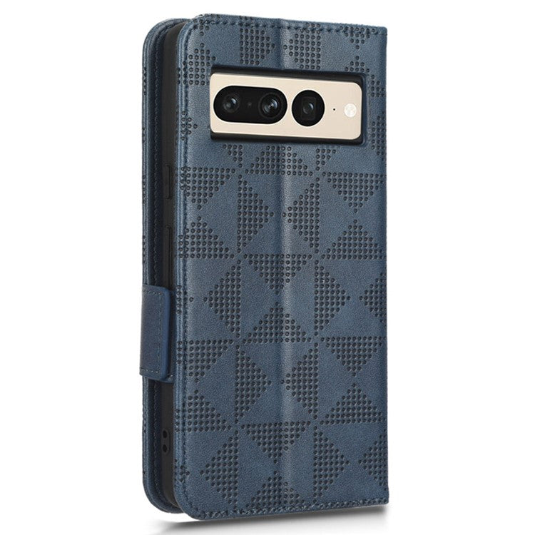 Flip Cell Phone Cover For Google Pixel 7 Pro 5G, Imprinted Triangle Pattern Leather Magnetic Phone Case with Stand Wallet - Blue