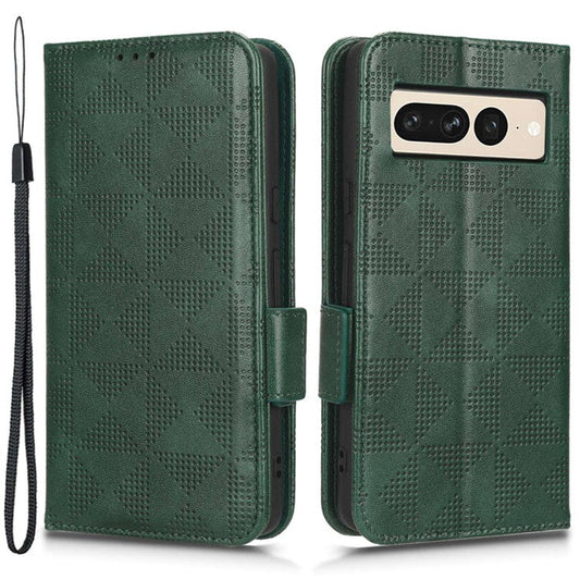 Flip Cell Phone Cover For Google Pixel 7 Pro 5G, Imprinted Triangle Pattern Leather Magnetic Phone Case with Stand Wallet - Green