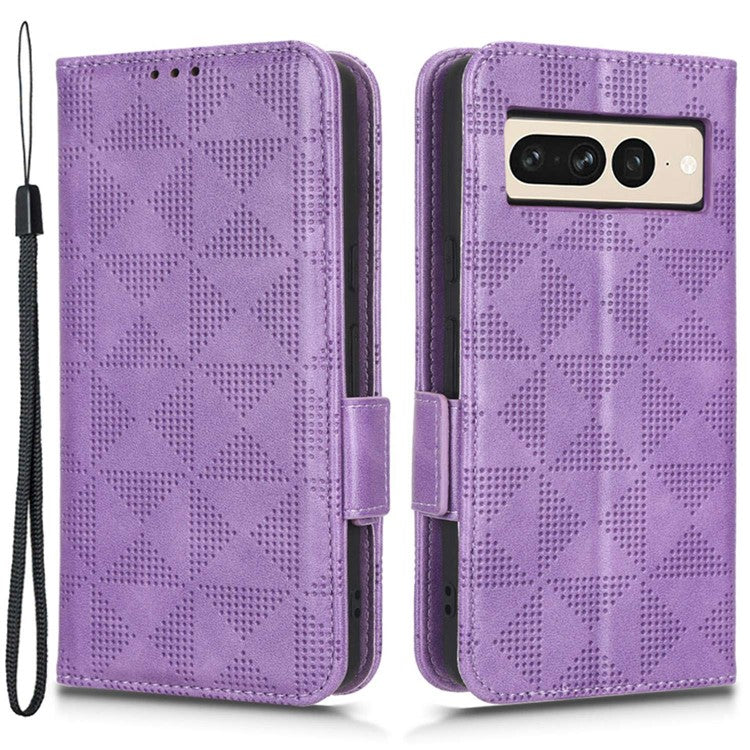 Flip Cell Phone Cover For Google Pixel 7 Pro 5G, Imprinted Triangle Pattern Leather Magnetic Phone Case with Stand Wallet - Purple