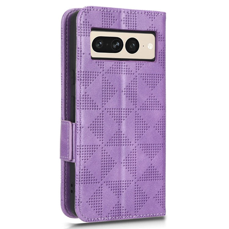 Flip Cell Phone Cover For Google Pixel 7 Pro 5G, Imprinted Triangle Pattern Leather Magnetic Phone Case with Stand Wallet - Purple