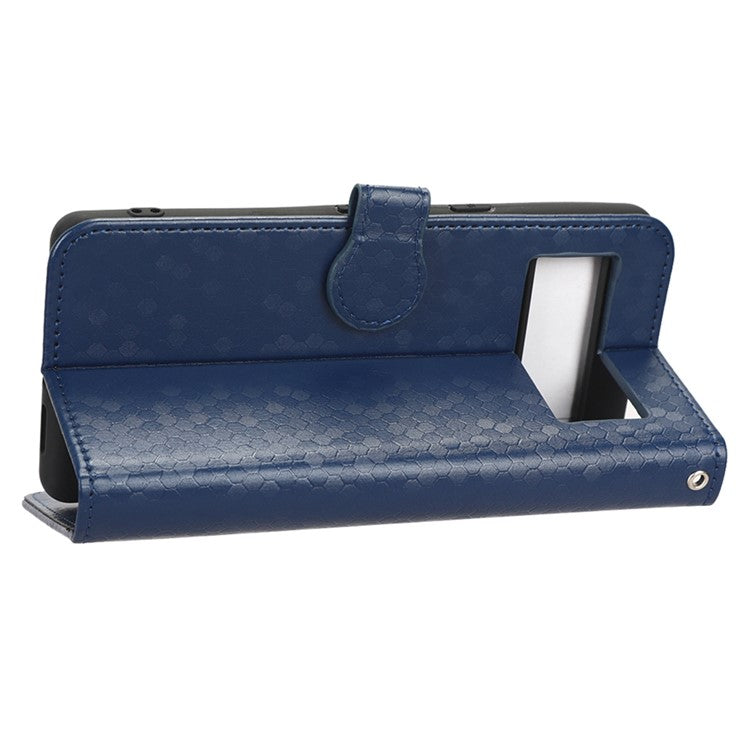 Shockproof Phone Case for Google Pixel 7 Pro 5G, Dot Pattern Imprinted Stand Cell Phone Flip Leather Wallet Cover with Strap - Dark Blue