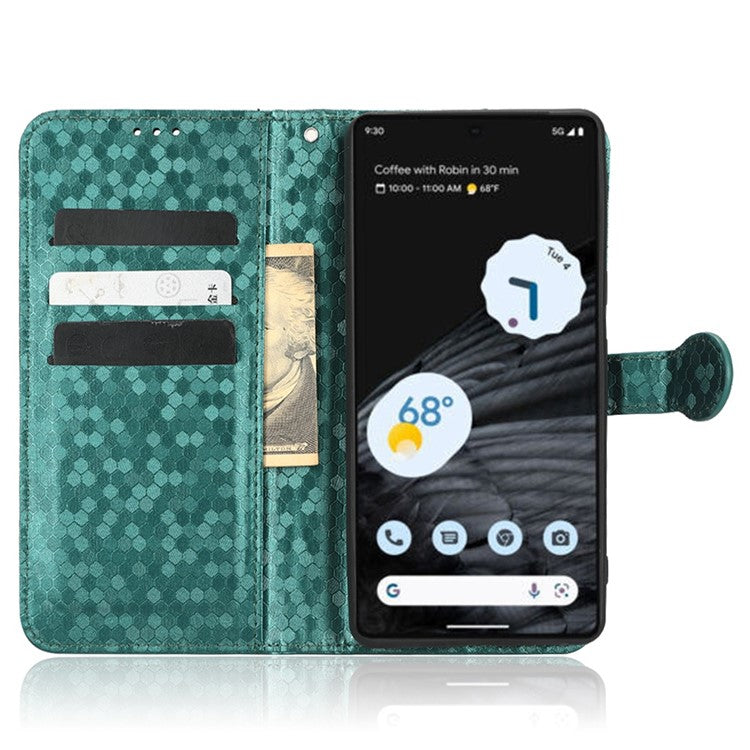 Shockproof Phone Case for Google Pixel 7 Pro 5G, Dot Pattern Imprinted Stand Cell Phone Flip Leather Wallet Cover with Strap - Green