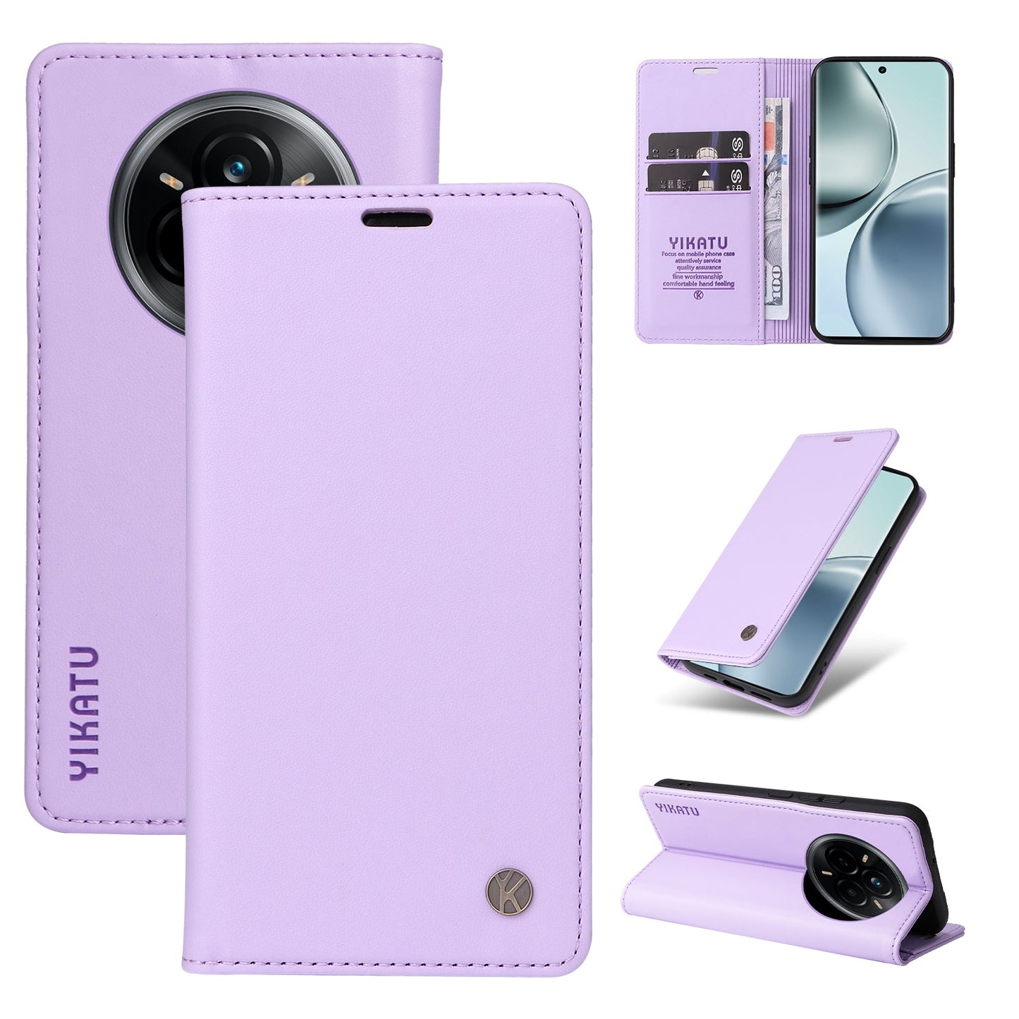 For Realme 14 Pro 5G Wallet Case YIKATU YK- 001 PU Leather Phone Cover with Stand -  Light Purple