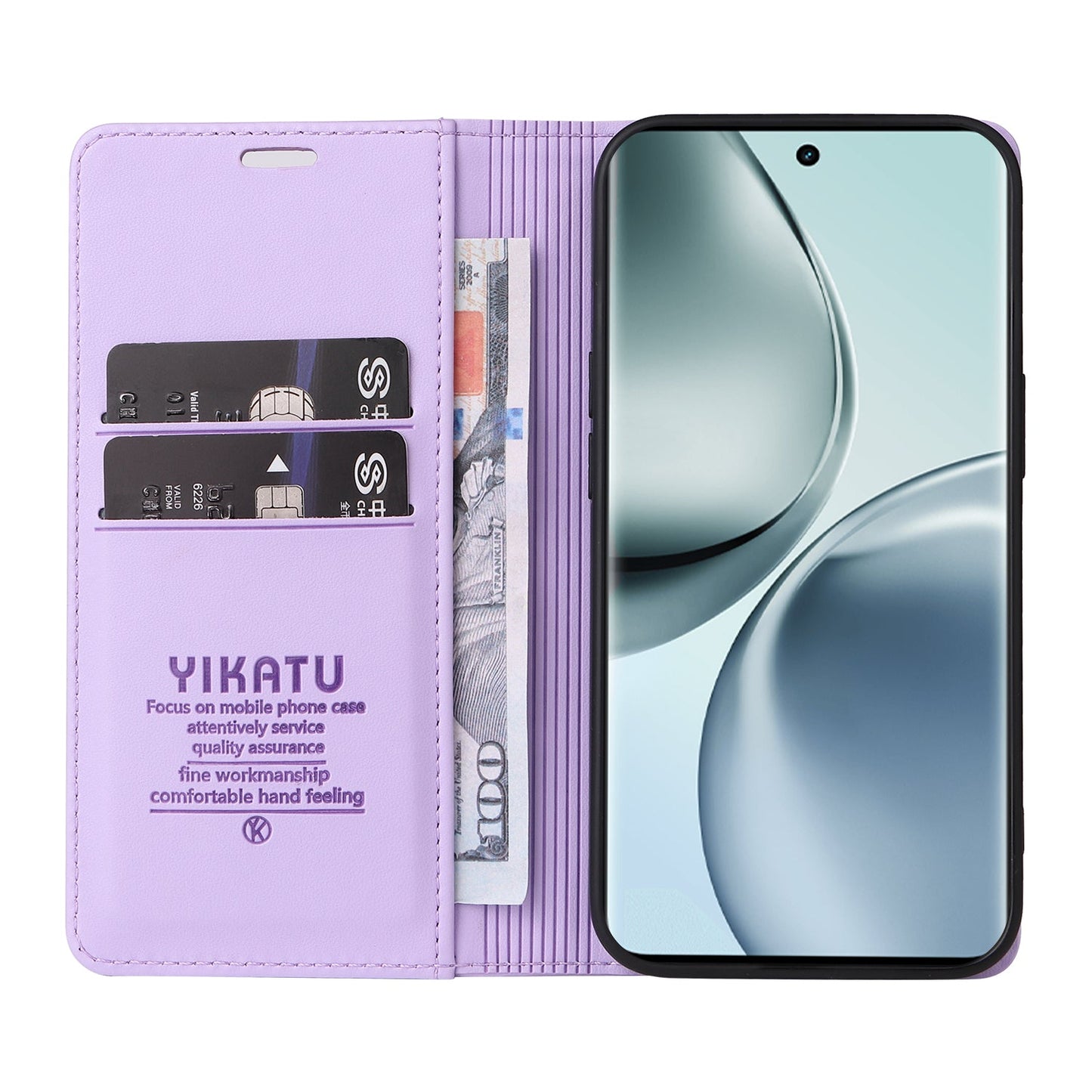For Realme 14 Pro 5G Wallet Case YIKATU YK- 001 PU Leather Phone Cover with Stand -  Light Purple