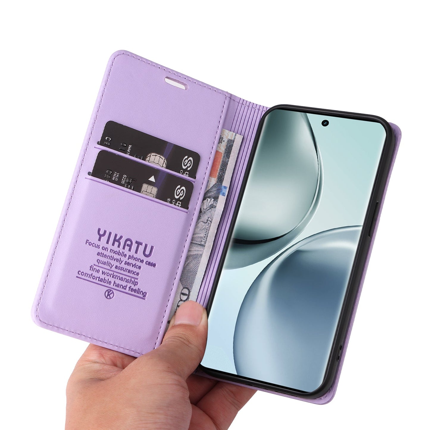 For Realme 14 Pro 5G Wallet Case YIKATU YK- 001 PU Leather Phone Cover with Stand -  Light Purple