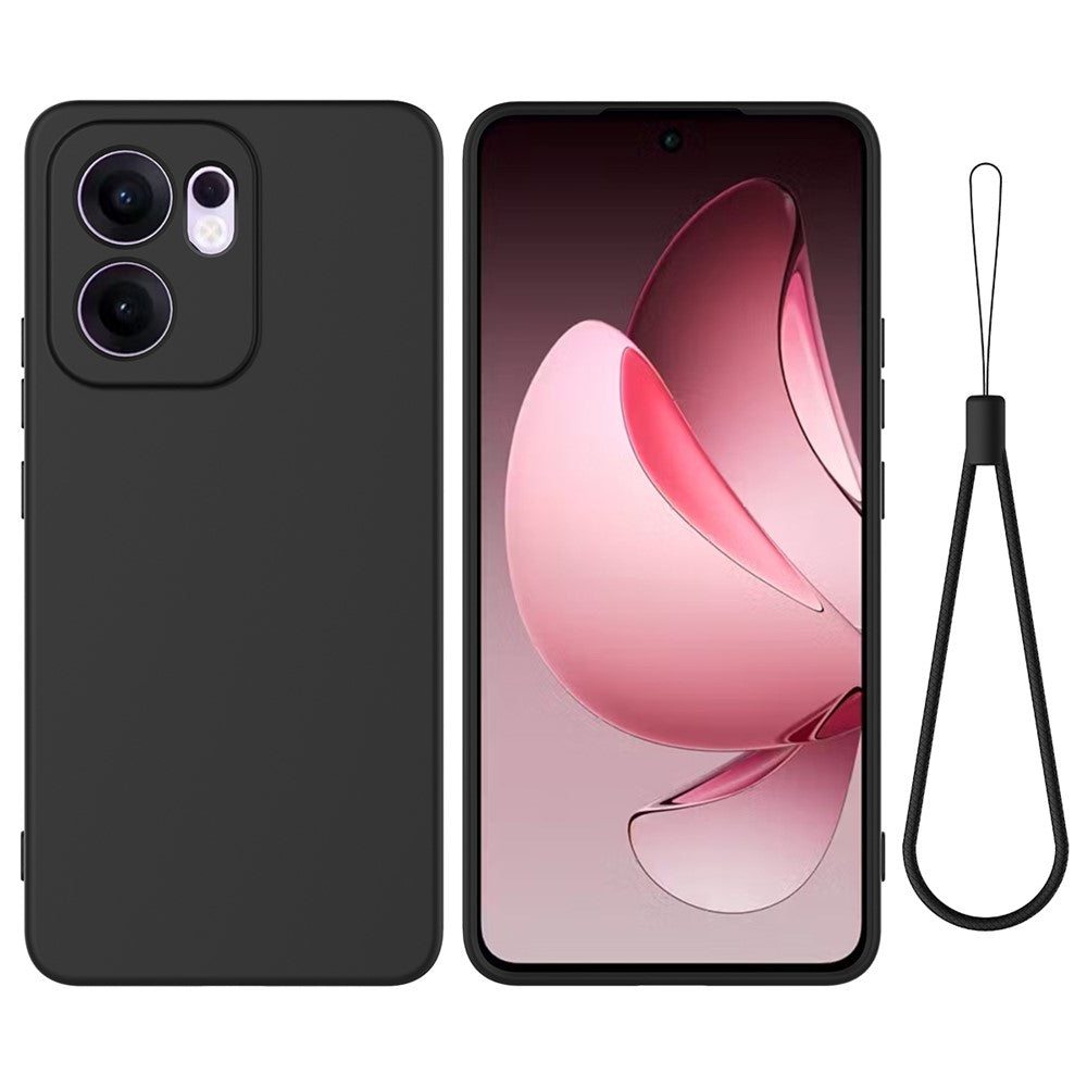 For Oppo Reno13 F 5G / Oppo Reno13 F 4G Liquid Silicone Case Phone Back Cover with Hand Strap - Black