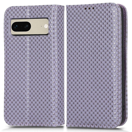 Full Protection Phone Cover For Google Pixel 7 5G, PU Leather Flip Wallet Stand Grid Texture Magnetic Closure Anti-scratch Phone Case - Light Purple