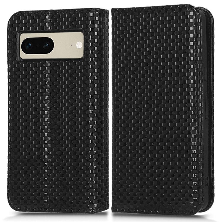 Full Protection Phone Cover For Google Pixel 7 5G, PU Leather Flip Wallet Stand Grid Texture Magnetic Closure Anti-scratch Phone Case - Black