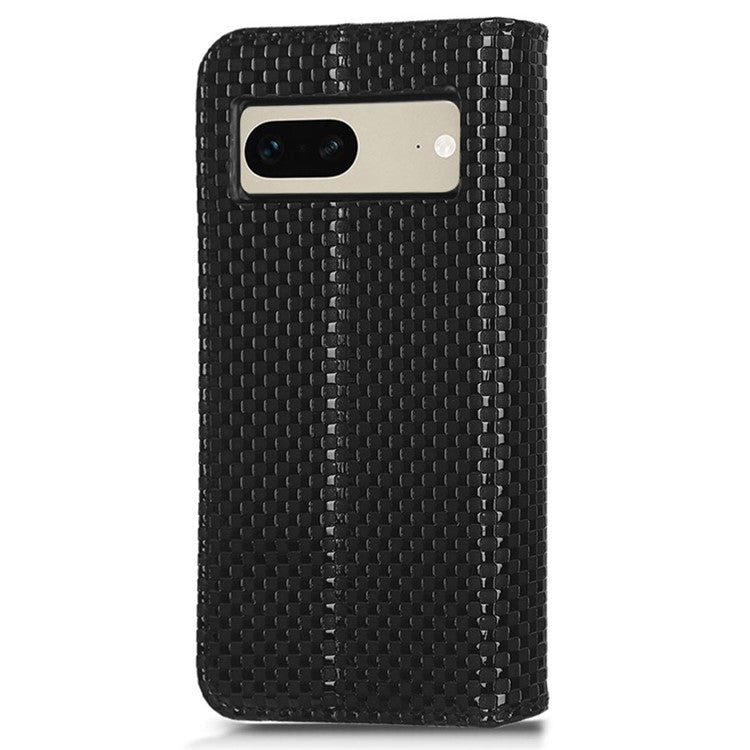 Full Protection Phone Cover For Google Pixel 7 5G, PU Leather Flip Wallet Stand Grid Texture Magnetic Closure Anti-scratch Phone Case - Black