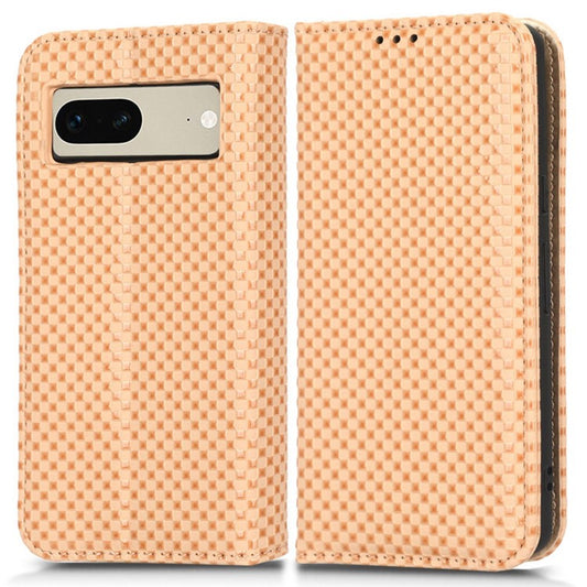 Full Protection Phone Cover For Google Pixel 7 5G, PU Leather Flip Wallet Stand Grid Texture Magnetic Closure Anti-scratch Phone Case - Beige
