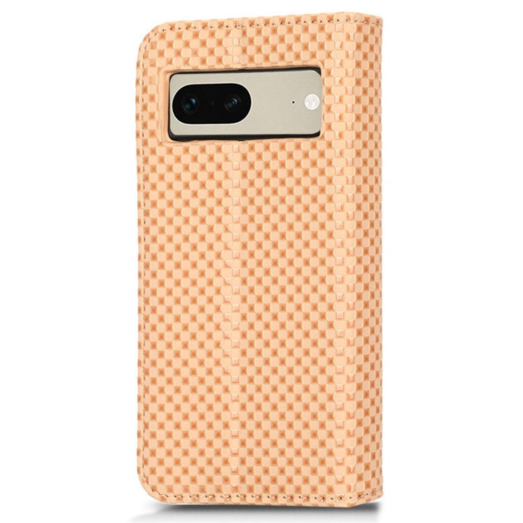 Full Protection Phone Cover For Google Pixel 7 5G, PU Leather Flip Wallet Stand Grid Texture Magnetic Closure Anti-scratch Phone Case - Beige