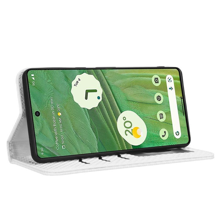 Full Protection Phone Cover For Google Pixel 7 5G, PU Leather Flip Wallet Stand Grid Texture Magnetic Closure Anti-scratch Phone Case - White