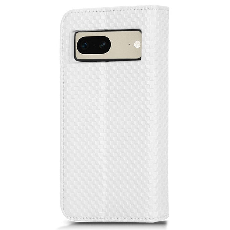 Full Protection Phone Cover For Google Pixel 7 5G, PU Leather Flip Wallet Stand Grid Texture Magnetic Closure Anti-scratch Phone Case - White