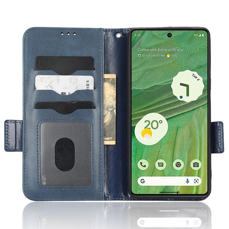 For Google Pixel 7 5G Imprinted Triangle Pattern Leather Magnetic Flip Cover Stand Feature Wallet Purse Phone Case - Blue