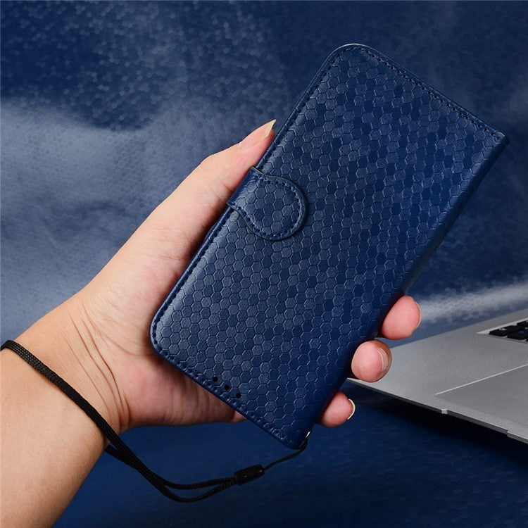 Anti-scratch Phone Case for Google Pixel 7 5G, Dot Pattern Imprinted Stand Cell Phone Flip Leather Wallet Cover with Strap - Dark Blue