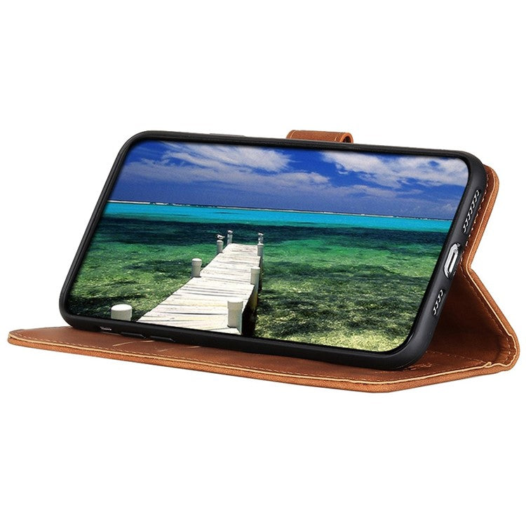 KHAZNEH Drop-proof Cell Phone Cover For Honor X8 5G, PU Leather Wallet Case Retro Texture Foldable Stand Phone Shell - Brown