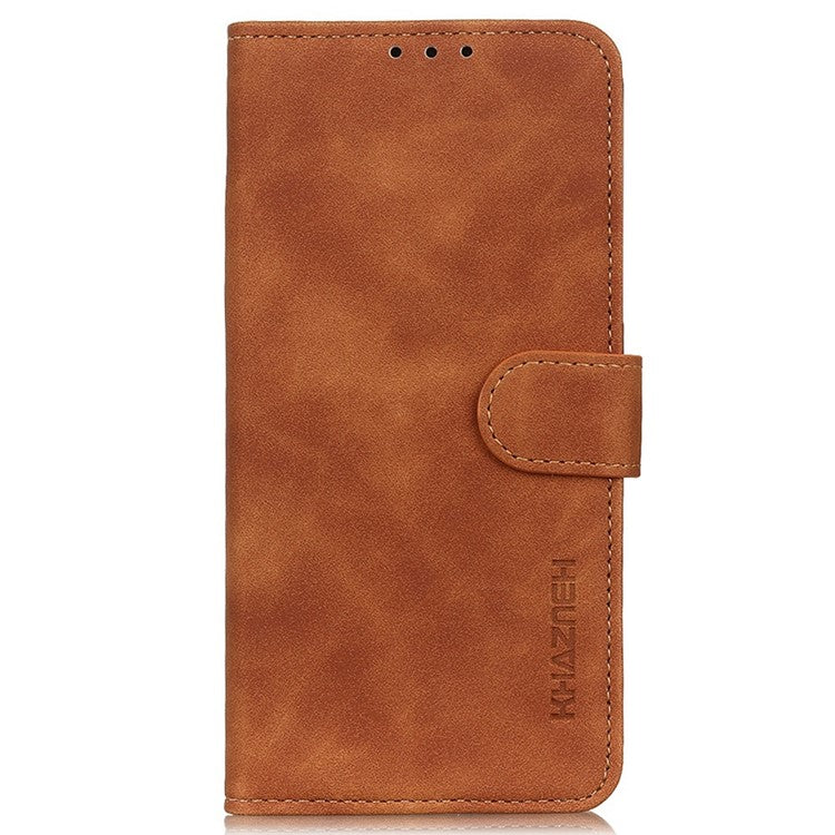 KHAZNEH Drop-proof Cell Phone Cover For Honor X8 5G, PU Leather Wallet Case Retro Texture Foldable Stand Phone Shell - Brown