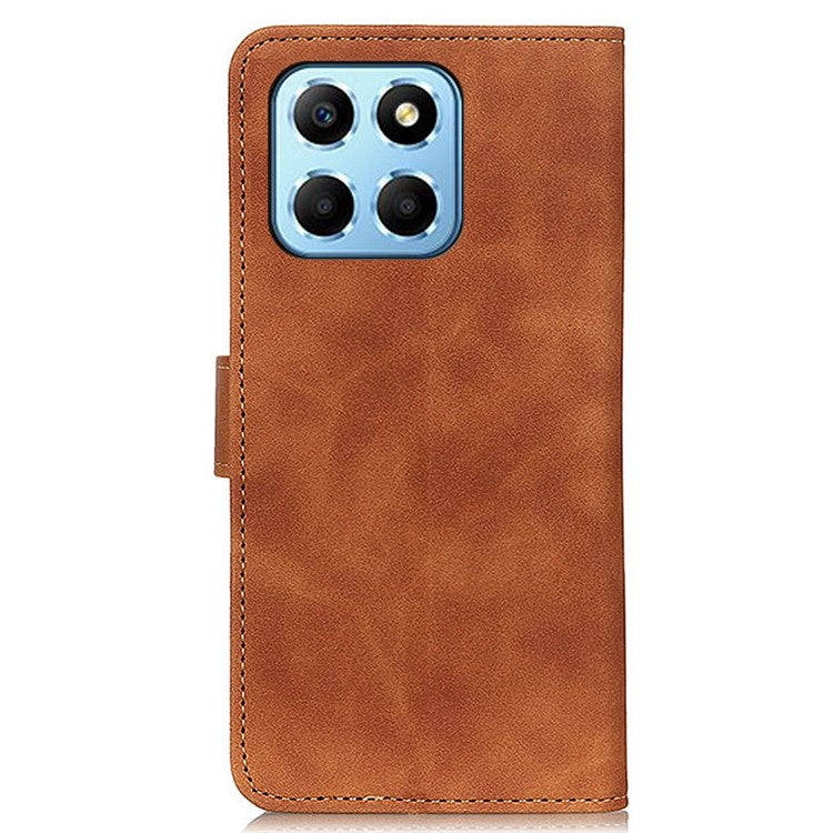 KHAZNEH Drop-proof Cell Phone Cover For Honor X8 5G, PU Leather Wallet Case Retro Texture Foldable Stand Phone Shell - Brown