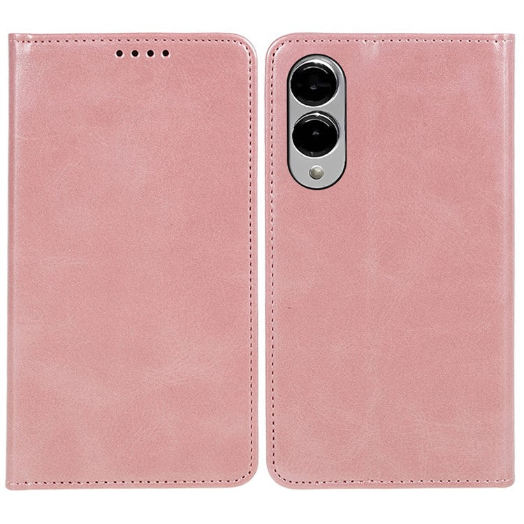 For Samsung Galaxy S25 Edge Case Strong Magnetic PU Leather Phone Cover Calf Texture - Rose Gold