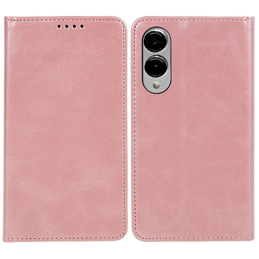For Samsung Galaxy S25 Edge Case Strong Magnetic PU Leather Phone Cover Calf Texture - Rose Gold