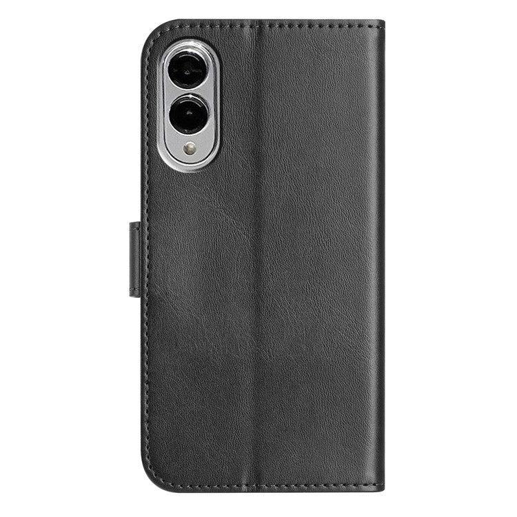 For Samsung Galaxy S25 Edge Stand Case with Strap PU Leather Wallet Phone Cover S Shape Stitching Design - Black