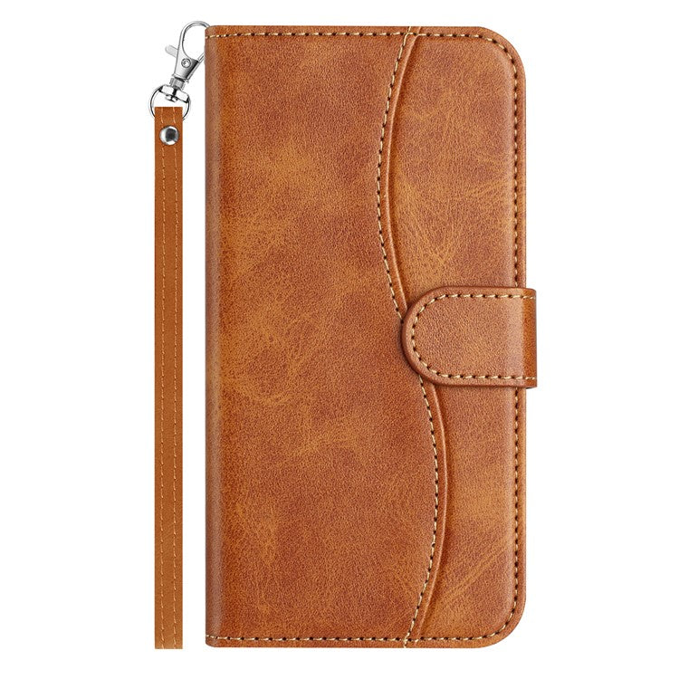 For Samsung Galaxy S25 Edge Stand Case with Strap PU Leather Wallet Phone Cover S Shape Stitching Design - Brown
