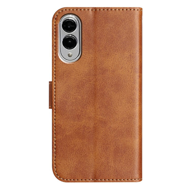 For Samsung Galaxy S25 Edge Stand Case with Strap PU Leather Wallet Phone Cover S Shape Stitching Design - Brown