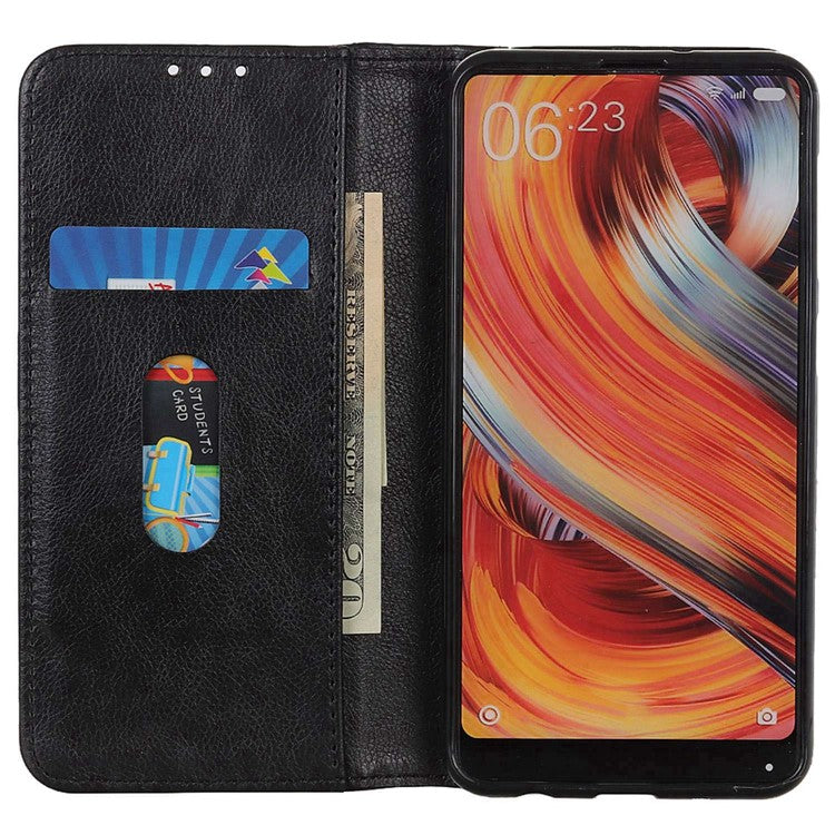Shockproof Cell Phone Cover For Honor X8 5G, Litchi Texture Split Leather Wallet Stand Case Magnetic Auto-absorbed Phone Shell - Black