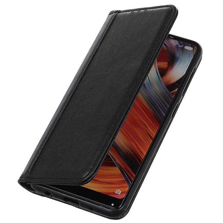 Shockproof Cell Phone Cover For Honor X8 5G, Litchi Texture Split Leather Wallet Stand Case Magnetic Auto-absorbed Phone Shell - Black