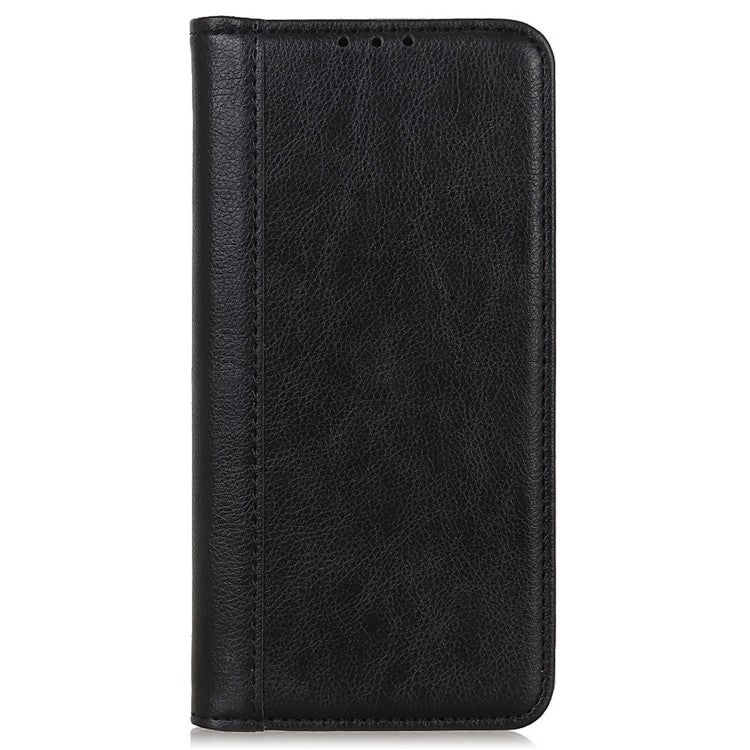 Shockproof Cell Phone Cover For Honor X8 5G, Litchi Texture Split Leather Wallet Stand Case Magnetic Auto-absorbed Phone Shell - Black