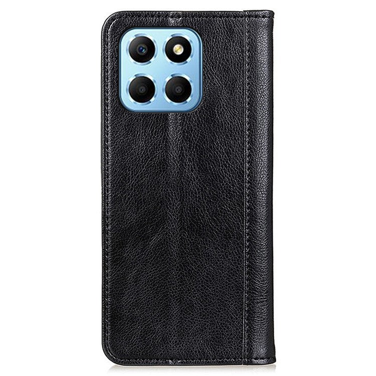 Shockproof Cell Phone Cover For Honor X8 5G, Litchi Texture Split Leather Wallet Stand Case Magnetic Auto-absorbed Phone Shell - Black