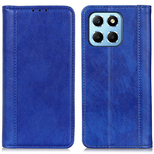 Shockproof Cell Phone Cover For Honor X8 5G, Litchi Texture Split Leather Wallet Stand Case Magnetic Auto-absorbed Phone Shell - Blue