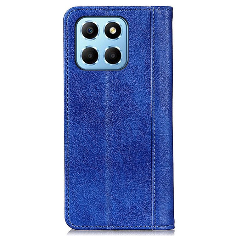 Shockproof Cell Phone Cover For Honor X8 5G, Litchi Texture Split Leather Wallet Stand Case Magnetic Auto-absorbed Phone Shell - Blue