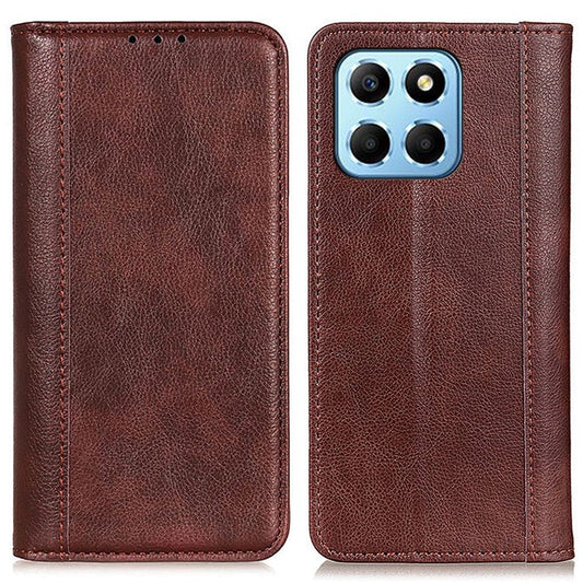Shockproof Cell Phone Cover For Honor X8 5G, Litchi Texture Split Leather Wallet Stand Case Magnetic Auto-absorbed Phone Shell - Brown