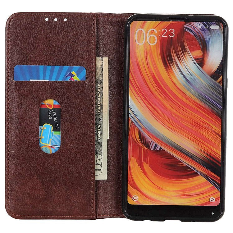 Shockproof Cell Phone Cover For Honor X8 5G, Litchi Texture Split Leather Wallet Stand Case Magnetic Auto-absorbed Phone Shell - Brown