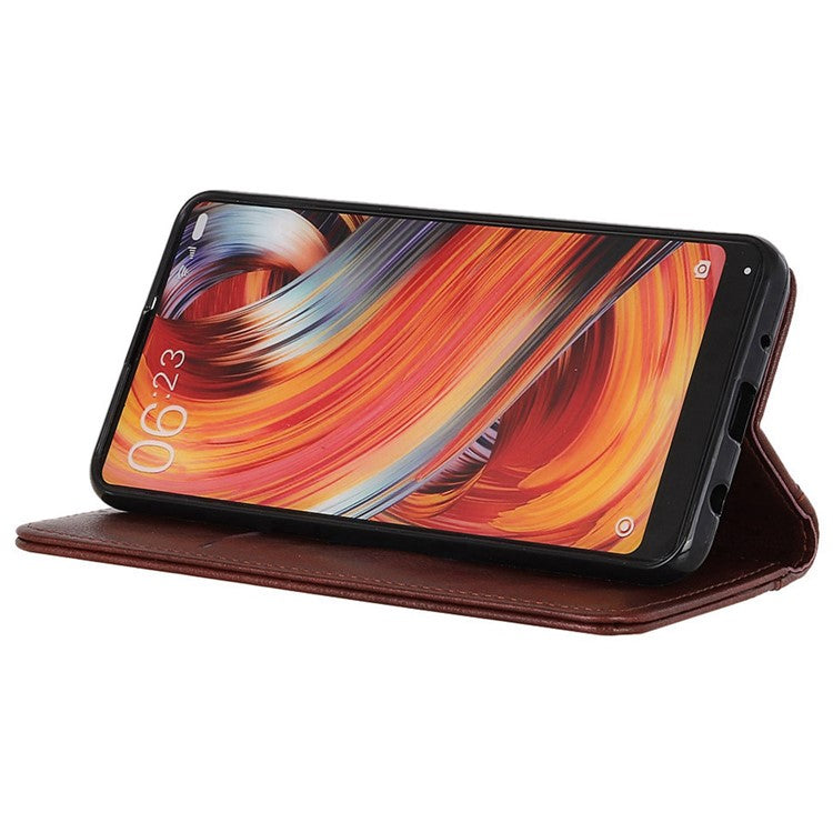 Shockproof Cell Phone Cover For Honor X8 5G, Litchi Texture Split Leather Wallet Stand Case Magnetic Auto-absorbed Phone Shell - Brown