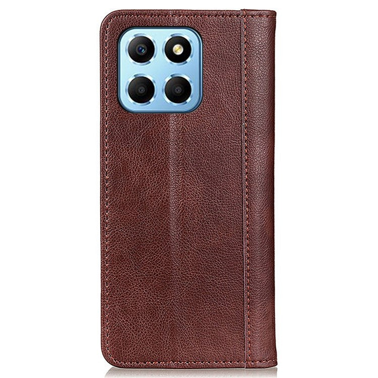 Shockproof Cell Phone Cover For Honor X8 5G, Litchi Texture Split Leather Wallet Stand Case Magnetic Auto-absorbed Phone Shell - Brown
