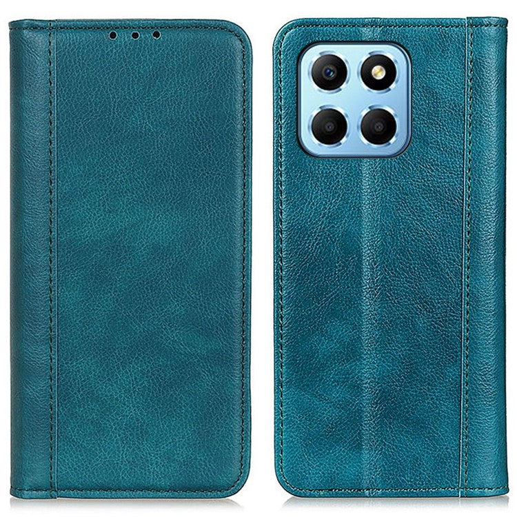 Shockproof Cell Phone Cover For Honor X8 5G, Litchi Texture Split Leather Wallet Stand Case Magnetic Auto-absorbed Phone Shell - Green