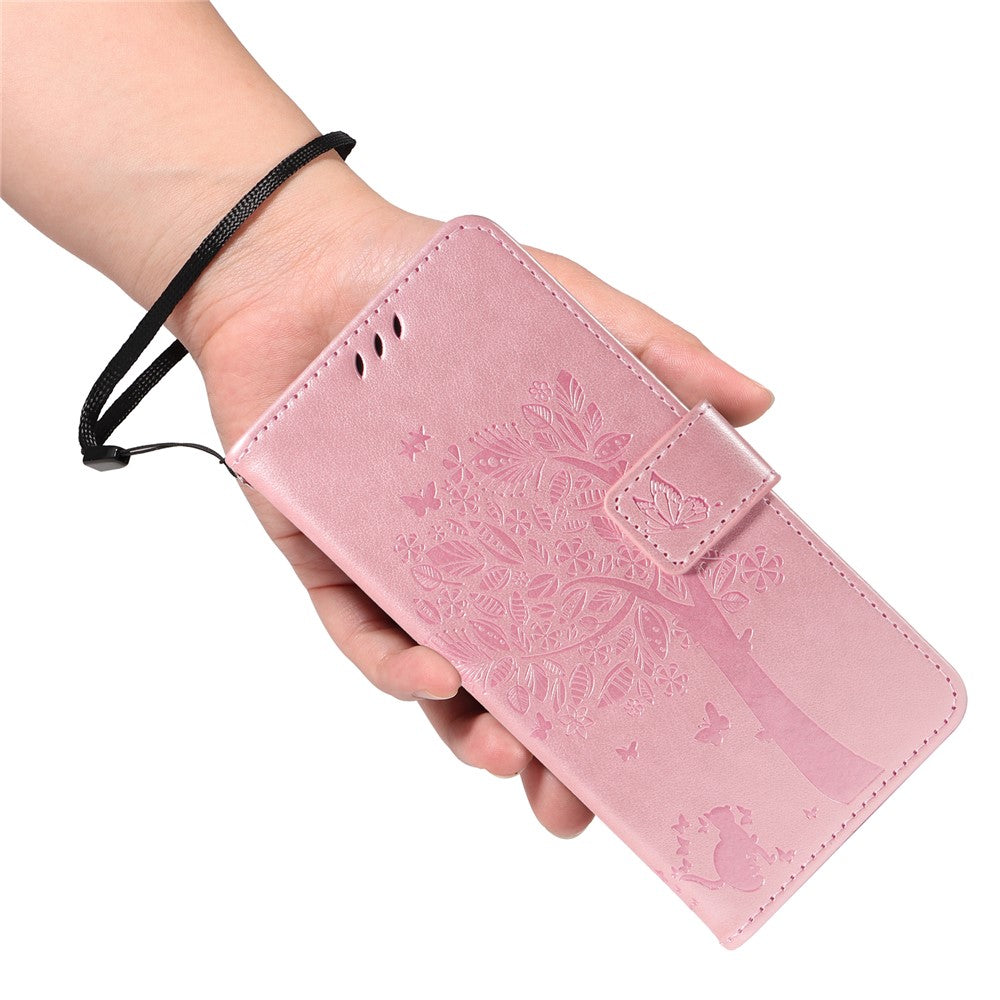 For Oppo Reno13 F 5G Phone Case with Stand Cat Tree Pattern Leather Wallet Mobile Cover - Rose Gold