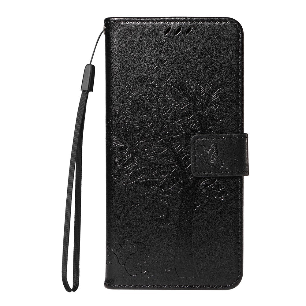 For Oppo Reno13 F 5G Phone Case with Stand Cat Tree Pattern Leather Wallet Mobile Cover -  Black
