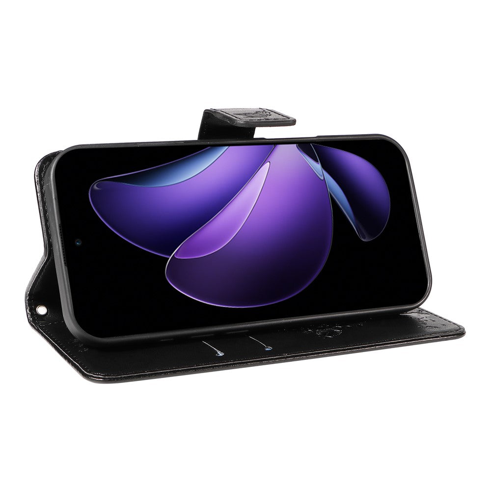 For Oppo Reno13 F 5G Phone Case with Stand Cat Tree Pattern Leather Wallet Mobile Cover -  Black