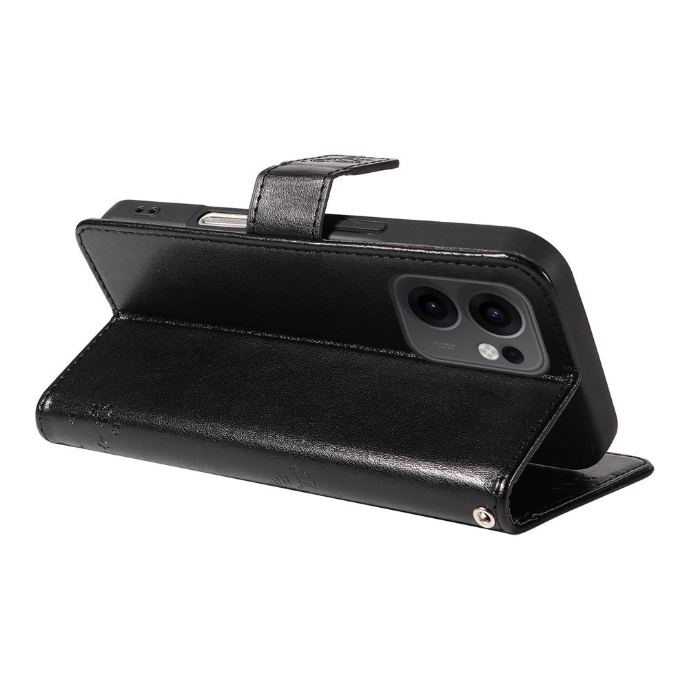 For Oppo Reno13 F 5G Phone Case with Stand Cat Tree Pattern Leather Wallet Mobile Cover -  Black