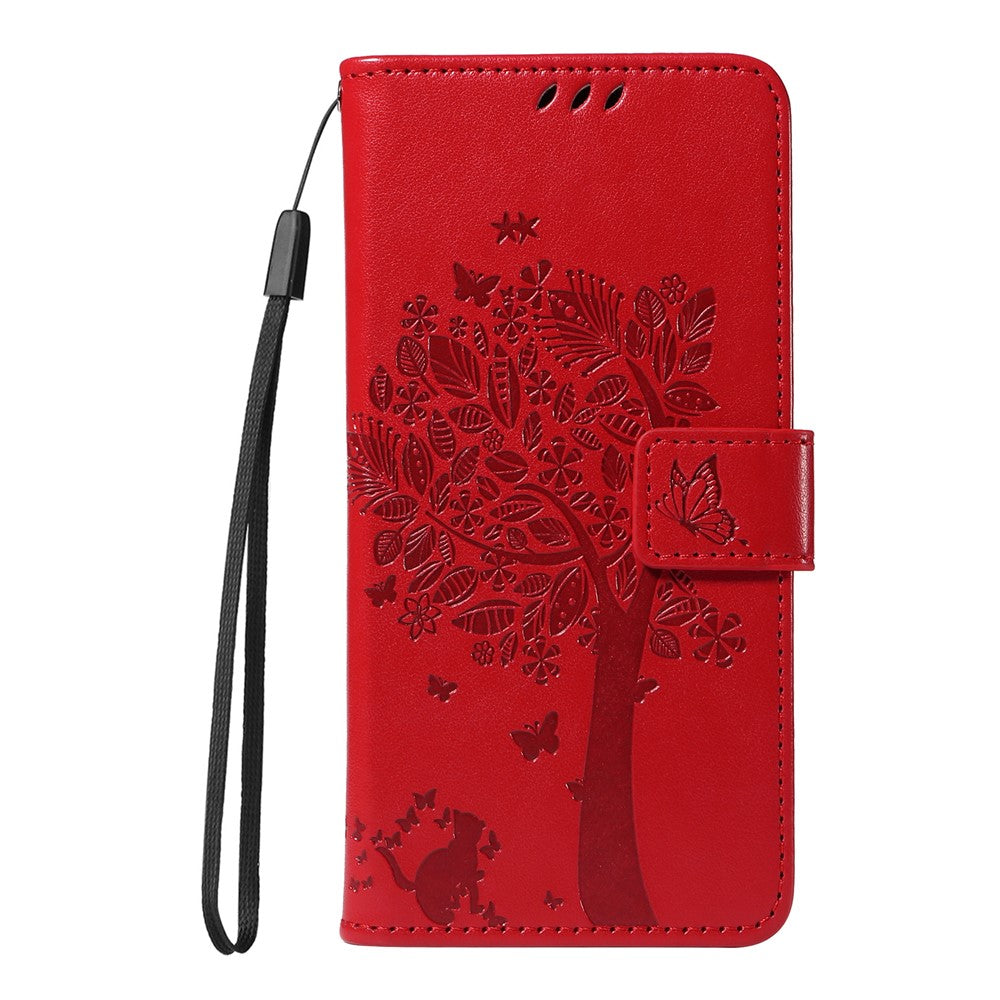 For Oppo Reno13 F 5G Phone Case with Stand Cat Tree Pattern Leather Wallet Mobile Cover - Red