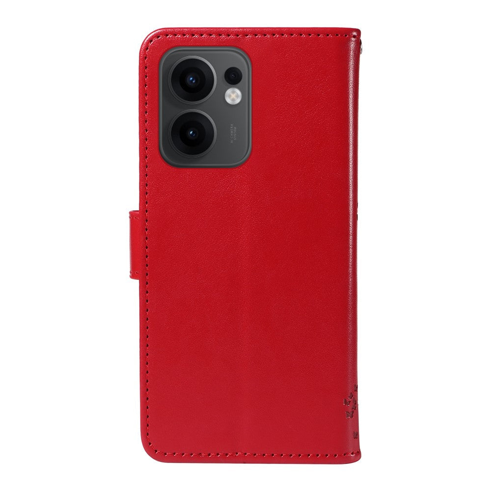 For Oppo Reno13 F 5G Phone Case with Stand Cat Tree Pattern Leather Wallet Mobile Cover - Red