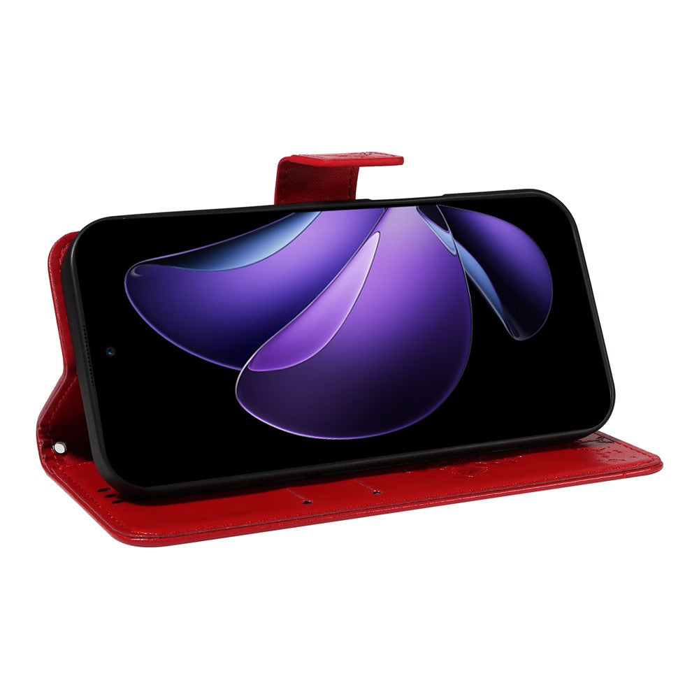 For Oppo Reno13 F 5G Phone Case with Stand Cat Tree Pattern Leather Wallet Mobile Cover - Red