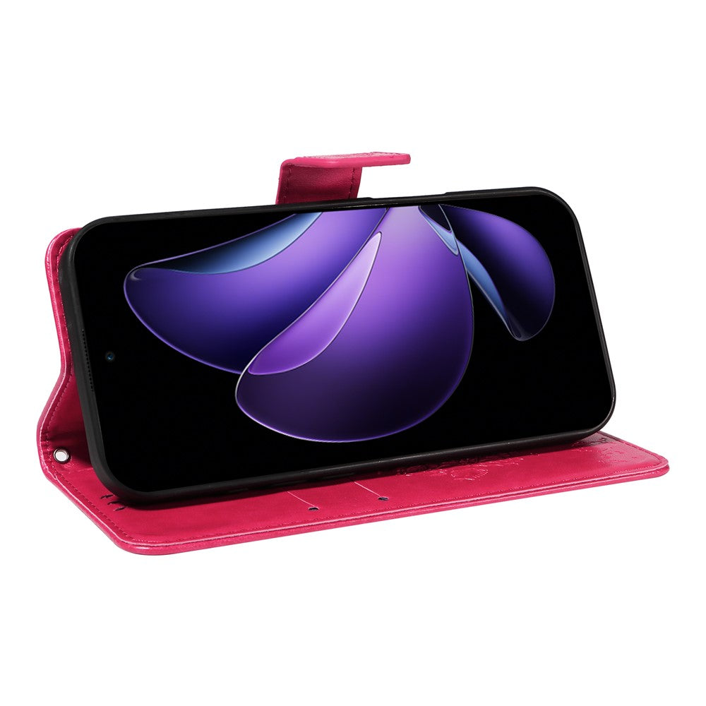 For Oppo Reno13 F 5G Phone Case with Stand Cat Tree Pattern Leather Wallet Mobile Cover - Rose